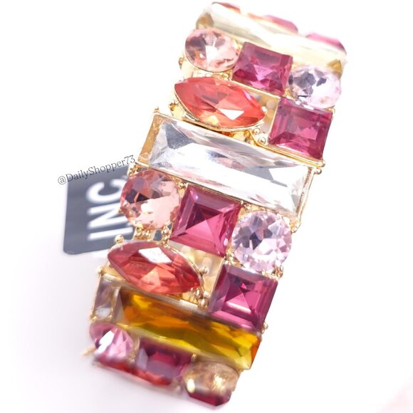 INC International Concepts Gold and Pink Glass Rhinestone Stretch Bracelet - Picture 7 of 9